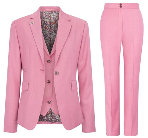 Women's Suit 3 Piece Plain Pink Tailored Fit Business Formal Ladies Dress