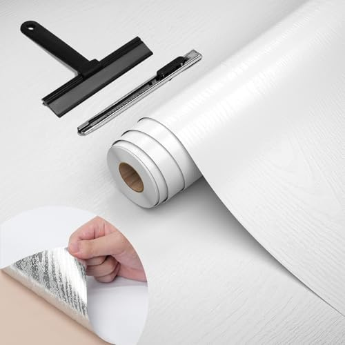WADILE Peel and Stick Wood Grain Wallpaper 15.7x196.8 Waterproof Self Adhesive Contact Paper for Kitchen Backsplash Countertops Furniture Cabinets Walls – Removable Vinyl with Free Knife & Squeegee