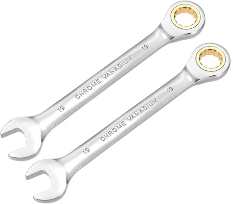 QUARKZMAN 2 Piezas Llave De Combinación Con Trinquete 19mm Métrica 12 Puntas Acero CR-V Cromado Alargada Doble Caja Abierto Llaves De Trinquete Con Engranaje De 72 Dientes Y 5° Para