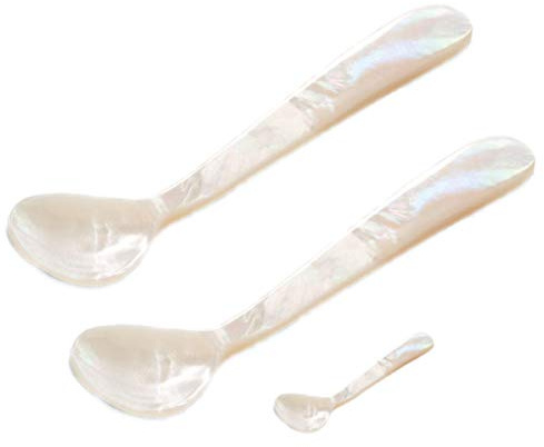 Silverkanna 2 x kaviarskedar äggsked L 12 cm med saltsked 6 cm av pärlemor set om 3 i premiumbearbetning