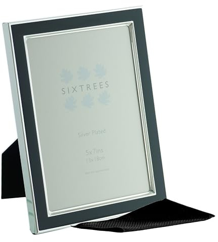 Kew Sixtrees 2-695-57, 5 x 7 inch Silver Plated and Very Dark Denim Blue Enamel Photo frame. Art Deco styling, complete with Microfibre Polishing Cloth. nb. almost black in colour.