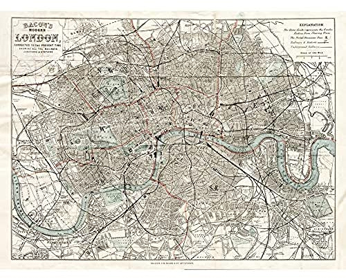 Artery8 Map Bacon 1883 London City England Plan Chart Unframed Wall Art Print Poster Home Decor Premium Mapa Londres Ciudad Inglaterra pared Póster Casa