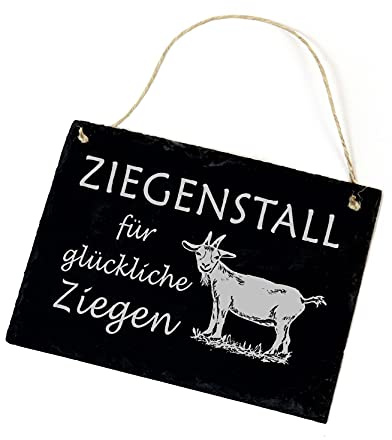 Ziege Schild aus Schiefer graviert - Ziegenstall für glückliche Ziegen - Stalltafel Schiefertafel 22x16cm | Dekolando