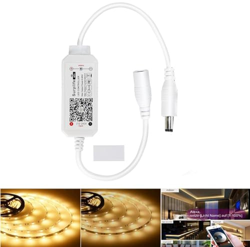 SUBOSI WiFi LED Controller einfarbig für COB Einzelfarben LED Streifen, Smart Home Dimmer kompatibel mit Alexa & Google Home, App-Steuerung & Timing für Warmweiß/Kaltweiß Lichtleiste, DC 12V-24V