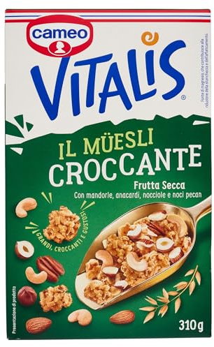 Cameo Vitalis Muesli Croccante Frutta Secca, con Fiocchi Integrali di Avena Mandorle Anacardi Nocciole e Noci Pecan, Cereali Grandi Croccanti e Gustosi, Circa 10 Porzioni, Ricco di Fibre, 310 g