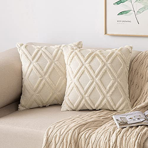 MIULEE Förpackning med 2 kuddöverdrag med plyschull, fodral till prydnadskudde, elegant dekoration för soffa & sovrum, 45 x 45 cm, beige | Polyester plysch mjuk mysig enkel skötsel dekorativ för soffa vardagsrum sovrum gästrum balkong och terrass