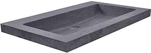 Saqu Waschbecken ohne Hahnloch 60x46x5 cm - schwarzer Hartstein - Waschbecken für Unterschrank, Waschtisch für Badmöbel Set