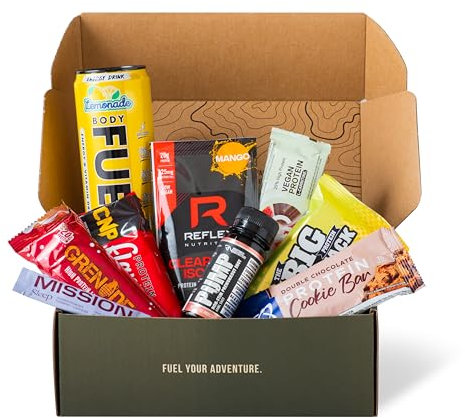 Gym Gift Snack Box- Protein Hamper Gift for Gym Lovers - 8 Essential Items Including Protein Bars, Powder, Cookie, Flapjack, Energy Drink. High Protein Selection Box