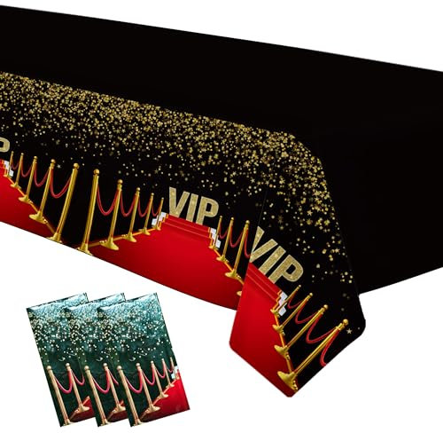 Xenorik VIP Party Tablecloth Decorations - Disposable Movie Star Red Carpet Birthday Party Supplies Table Cover, Film Show VIP Pass Red Carpet Activity Prom Table Cloth - 3 Pack (54in x 108in)