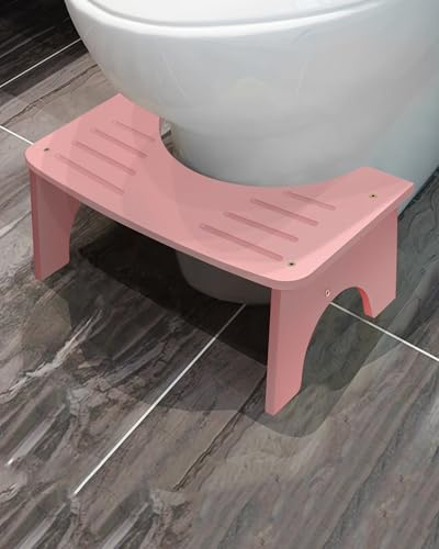 RayLove Physiologischer Toilettenhocker aus Bambus – WC-Trittbrett aus Holz – 35 Grad strapazierfähiger C-förmiger Hocker (Rosa)