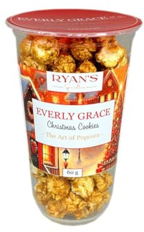 Everly Grace Popcorn Christmas Cookies Popcornbecher | Weihnachtliches Popcorn mit feinem Spekulatius-Geschmack und Zimt im Becher. Handgemachter Winter-Snack
