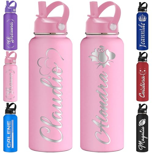 Personalisierte Trinkflasche Kinder Individuelle Wasserflasche Personalisierbar mit Namen, Edelstahl, isolierte Flaschen, Strohhalm-Deckel, graviert, 354 ml, 532 ml, 700 ml, 950 ml, 1150 ml