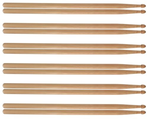6 Pares Baquetas Bateria, Baquetas Profesionales para Batería, Baquetas Clásicas de Madera de Arce, Juego de baquetas con punta de madera ovalada, para Adultos, Niños y Principiantes (5A)