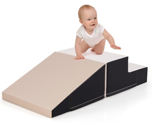 COSTWAY Juego de 2 Bloques de Espuma para Niños, Escalador y Tobogán para Bebés y Niños para Gatear y Escalar, Juguete de Espuma para Aprendizaje Suave en Interiores, 2 Piezas, Gris Y Negro