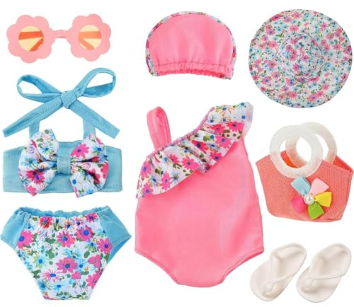 Set da nuoto per bambole, Costume da Bagno per Bambole, con Costume da Bagno per bambole, Cappello, Occhiali, Pantofole, Vestiti per bambole reborn, Accessori bambole reborn, per Bambole 35-45 cm