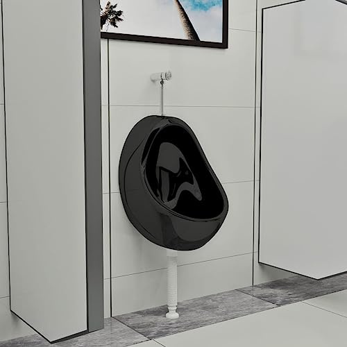 AJJHUUKI Quincaillerie, plomberie, appareils de plomberie, toilettes et bidets, urinoirs à suspendre au mur avec vanne de chasse d'eau en céramique noire
