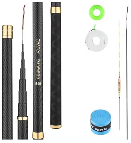 XUCZHAI Angelrute Superleichte, Harte Angelrute aus 98% Kohlefaser, teleskopartiger, schwarzer Griff, Stream-Pole, 2,7–10 m, Reise-Karpfenrute Zum Angeln In Salzwasser Und SüßWasser(Dark Grey,8M)
