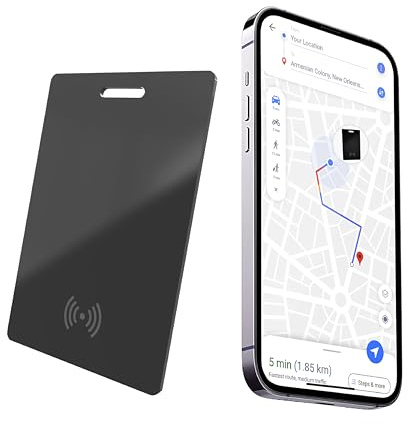 Wiederaufladbarer Tracker Karte – Kompatibel mit Apple Find My (iOS) | IP67 Wasserdicht | 3 Jahre Batterielaufzeit | Ultra-Dünn als Gepäckanhänger, Reisepass Tracker, Schlüssel Finder