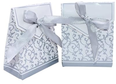 20 Stücke Papier Pralinenschachtel Tasche Hochzeit Verpackung Gefälligkeiten Geburtstag Party Supplies Hochzeit Pralinenschachtel für Hochzeiten(Silver)