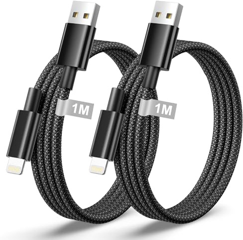 Cable Cargador iPhone 1M 2Pack[MFi Certificado], Cable iPhone Carga Rapida Nylon Cable Lightning Cable USB iPhone Cable Carga para Apple iPhone 14 13 12 11 Pro Max Mini XS XR X 8 7 6s Plus 5SE iPad