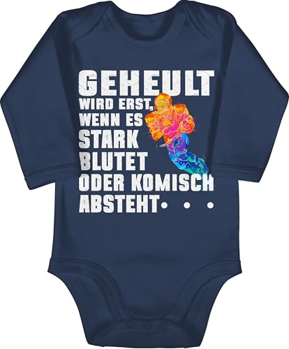 Shirtracer Baby Body langarm Mädchen Junge - Geheult wird erst wenn es stark blutet American Football Spruch Geschenk I American Football Gifts I Touchdown - 12/18 Monate - Navy Blau - geschenke