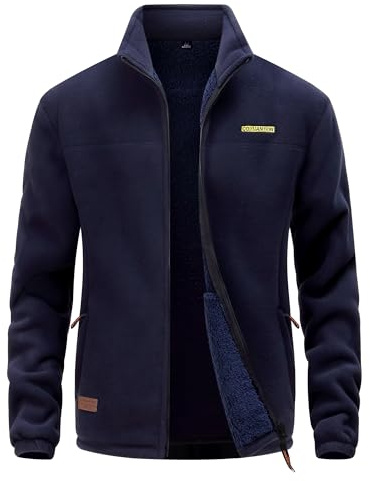 CoXuantion Giacca in Pile invernale Uomo con Cerniera Stand-up Collare Giacche All'aperto Caldo Casual Sport Giacca Con Multitasche Escursionismo Cappotto maniche lunghe XL,Blu