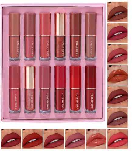 Coffret De Rouge À Lèvres Liquide Mat,12 Pièces Kit De Maquillage Labial Résistant Aux Transferts,Set De Maquillage Labial Mat Et Brillant | pour Voyage Scène Rendez-vous Réunion Vacances