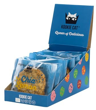 Kookie Cat Chia & Zitrone - Vegane Cookies Einzeln Verpackt, Glutenfrei, Sojafrei, Bio, Cashew & Hafer - 12 X 50g Multipack