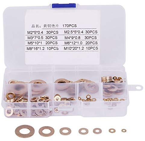 180pcs 8 talla estuche surtido de arandelas planas (latón, Kit Arandelas Planas M2/M2.5/M3/M4/M5/M6/M8/M10
