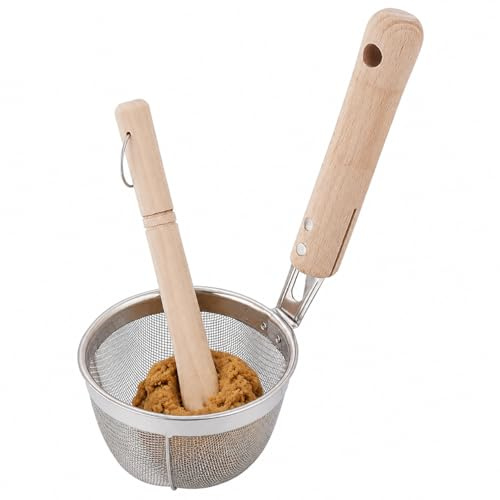 TIKUSAN Colador y mortero Miso Disolver Misokoshi Acero Inoxidable con Mortero de Madera para Hacer Sopa Miso Hecho en Japón Tamaño Grande