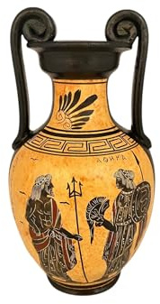 Ancient Greek Vase 19cm,Black figure Amphora,God Poseidon with Athena, God Zeus