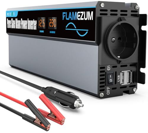 1000W KFZ Spannungswandler 12v auf 230v Reiner Sinus Wechselrichter -Auto Inverter Konverter mit 1 EU Steckdosen und 2 USB Autoladegerät Power Solar Inverter DC AC Umwandler Stromwandler