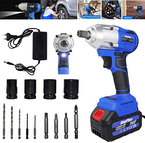 Huini Cordless Power Impact Wrench 2 in 1 Electric Impact Drill Driver with Brushless 420N.m. 1/2 Chuck, Fast Charger, Home Tools Kit Set (1 Battery)