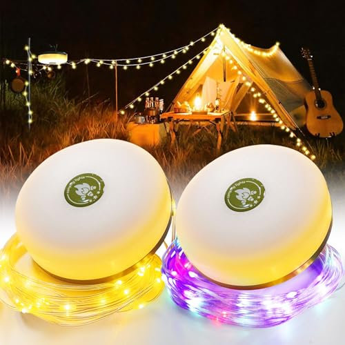 71Nmly 2PCS Lampada da Campeggio,20M Luci Fatate Filo di Rame,Stringa Luci LED Luci da Giardino Campeggio 2 in 1 Colore Caldo 5 Modalità, Luci Natale Decorative per Giardino Natalizie Albero