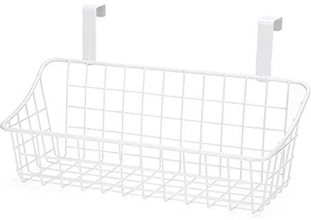 Xtahdge Basket with Hook Grid Storage Basket, It Behind a Door or on a Railing, over the Cabinet Door, White