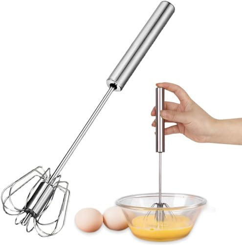 WHAPELQ Halbautomatischer Schneebesen aus Edelstahl, Halbautomatischer Schneebesen, tellerbesen, Drehbarer Push Mixer Rührer, küchenutensilien set zum Schneebesen, Schlagen, Rühren Silber (13in)