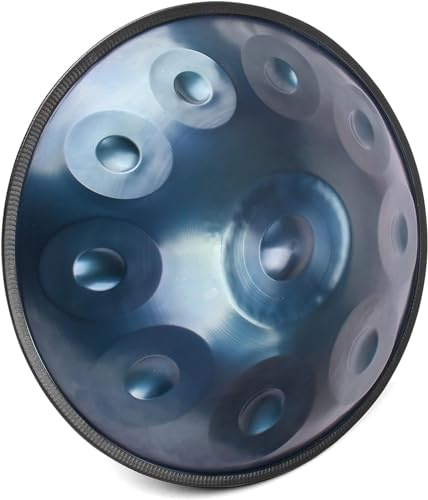 22-Zoll Stahl Handpan, 9/10/12 Töne, 432Hz/440Hz, Handpan-Drum-Instrument für Anfänger und Profis, Erhältlich in Silber und Blau(Color:Blue - 9 Notes)