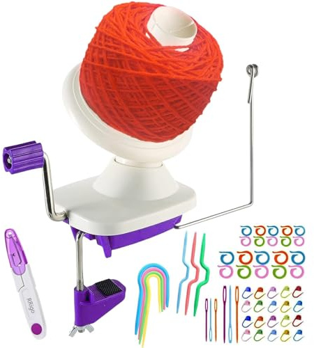 Yarn Ball Winder, Convenient Purple Yarn Winder for Yarn, Ball Winder Combo with Easy Installation for Yarn Storage + 53 Pieces Stitch Knitting Needles + 1 Pieces Scissors