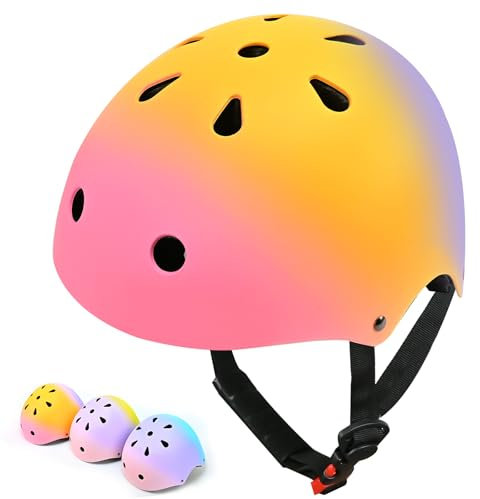 Kids Helmet, Toddler Bike Helmets for Ages 3-8 Years CE Certified Safety Adjustable Multi-Sport Roller Skateboard Scooter Cycling Helmet for Boys Girls (Pink Yellow)