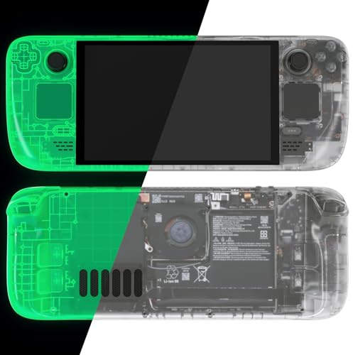 eXtremeRate Replacement Full Set Housing Shell with Buttons for Steam Deck OLED Handheld Console, Custom DIY Glow in Dark - Green Faceplate Back Plate Trackpad Case for Steam Deck OLED Console