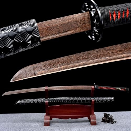 Handgjord Bokken, Natural Rosewood Samurai Sword, Iron Handguard, Läderlindad träskida, Trä Katana för presenter, Displayer, Cosplay, Props, Kendo Training-102.5CM