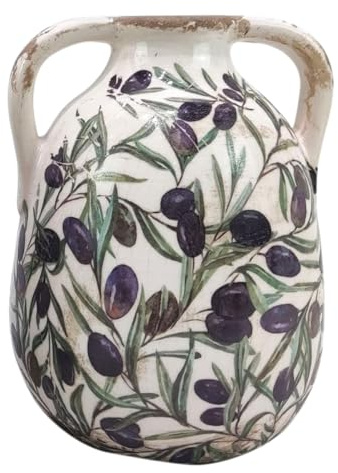 Jarre Vintage und romantische Vase aus Steingut, Antik-Optik, Modell Oliven der Provence, Höhe 18 cm