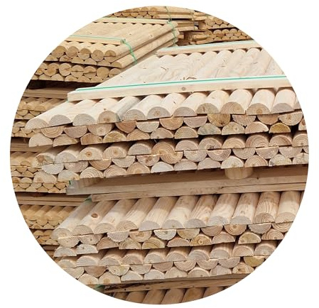 TIMBERMIK ½ ⌀8cm 4-Pack Halbrundstäbe Holz Länge: 160 cm Halbrundholz Massivholz Zaunriegel Nicht Imprägniert Zaunpfosten Baumpfahl Halfrounds