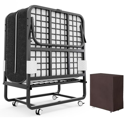 CAIYUN - Lettino pieghevole 190x100 cm (misura singola) con materasso in memory foam da 13 cm di alta qualità – Pratico letto da giorno e per gli ospiti per adulti, incl. rotelle e copertura