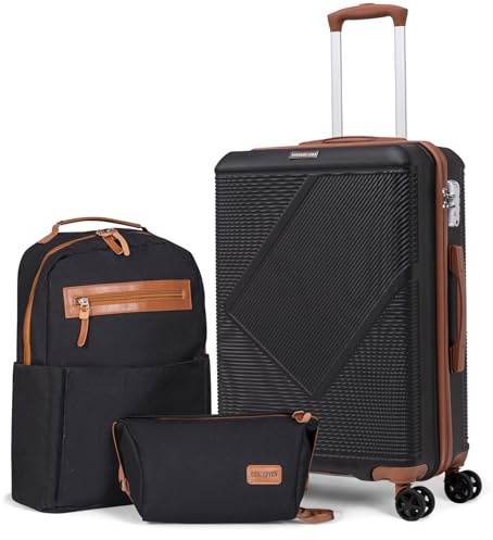 CONCEPTEN Luggage Sets 3 Piece, 20 Inch Carry On Suitcases With Spinner Wheels, Lightweight Travel Luggage With TSA Lock, ABS Hardshell Suitcase (Black)