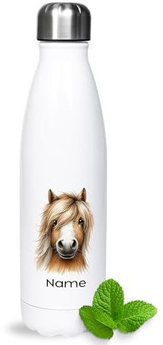 GRAZDesign Thermosflasche Kinder 500ml Pferd mit Namen personalisiert doppelwandig - Isolierte Wasserflasche für Schule