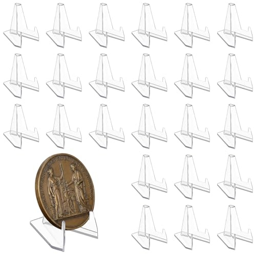 25 Piezas Soportes de Platos de Acrílico, Mini Soportes de Caballetes de Exhibición Acrilico Transparente, Mini Soporte para Monedas, Soport Expositor para Medallas, Imágenes, Tarjetas Coleccionables