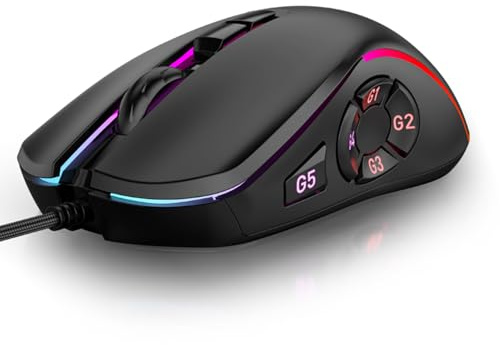 Annadue Souris de Jeu Filaire RVB, 10 Boutons de Programme avec 6 DPI Réglables, 14 Effets D'éclairage, Effets Rétroéclairés RVB, pour Jeux sur Ordinateur PC