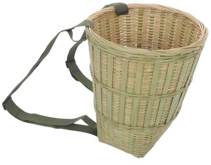 SUPVOX Mochila Cesta de Bambú Tejida a Mano Plana Mediana para Picnic, Pesca y Caza, Cesta de Almacenamiento Resistente y Cómoda para Exteriores y Recolección de Frutas