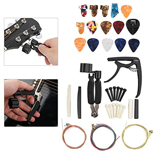 AOWINHIT Komplettes Zubehör-Set Zum Wechseln der Gitarrensaiten für Musiker, 36-teilig, Inklusive Kapodaster-Picks-Wickler, Praktisches Design